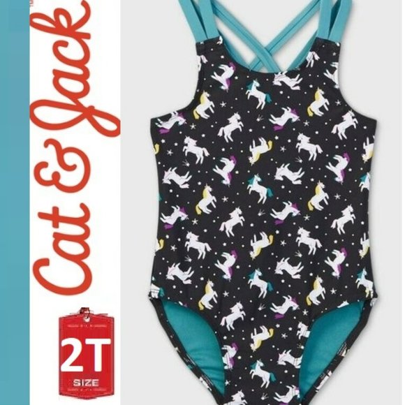 🎁5/$25-Unicorn 1-piece bathing suit, size 2T - Picture 1 of 8